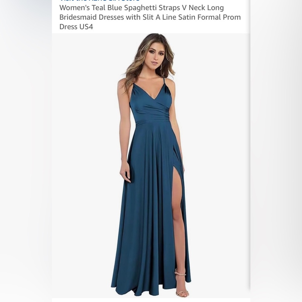 Sleeveless Teal V-Neck Dress with Slit & elegant back